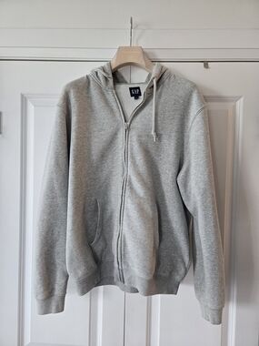 GAP Men's Heather Light Gray Full-Zip Hoodie